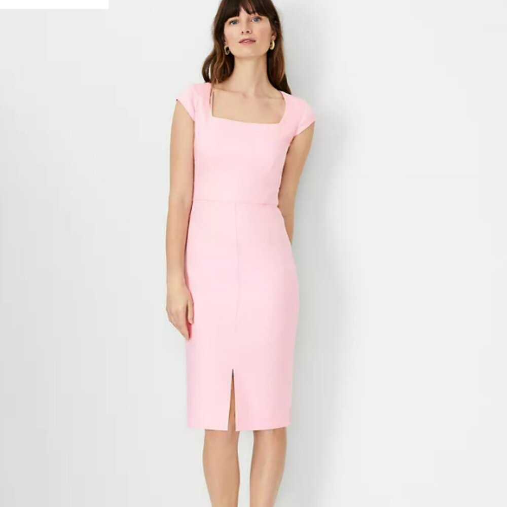 Ann Taylor The Scooped Square Neck Sheath Dress in Linen Blend 14P